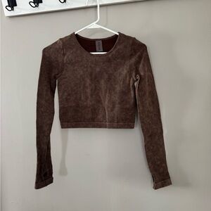 Elegant Brown Long Sleeve Crop Top
